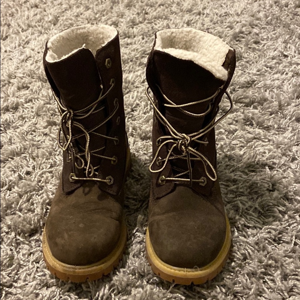 Timberland Brown Lace-Up Shearling-Lined Boots